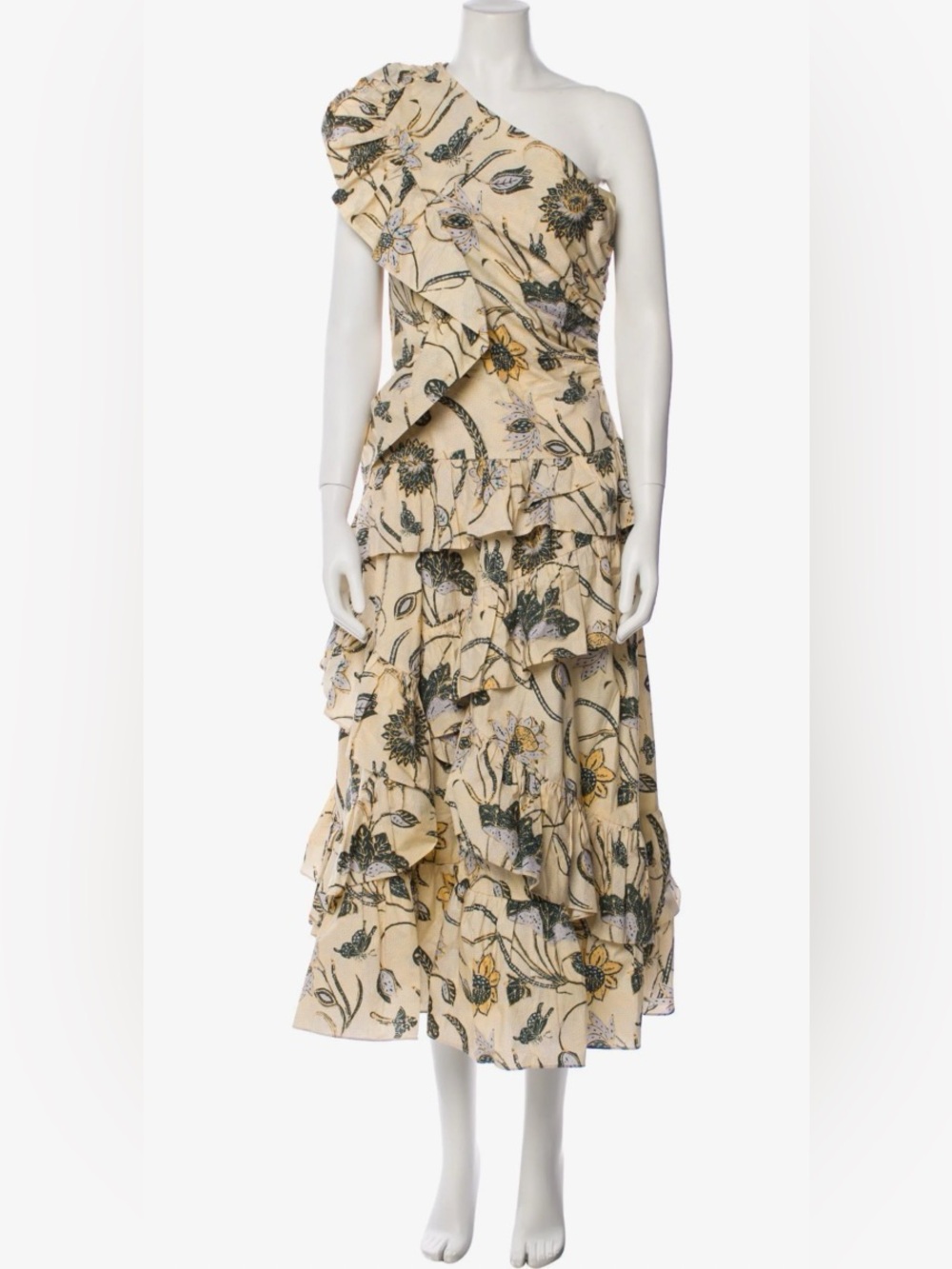 Ulla Johnson Yellow & Dark Green Floral Print Dress
